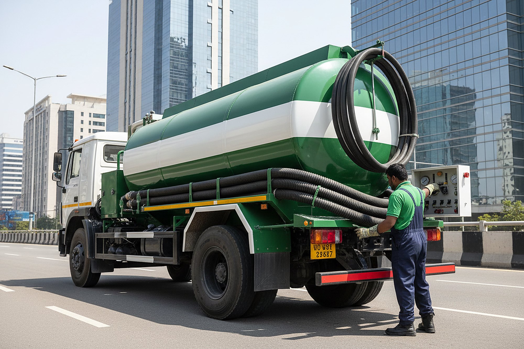 Septic tank cleaning crew at work in Financial District, Hyderabad