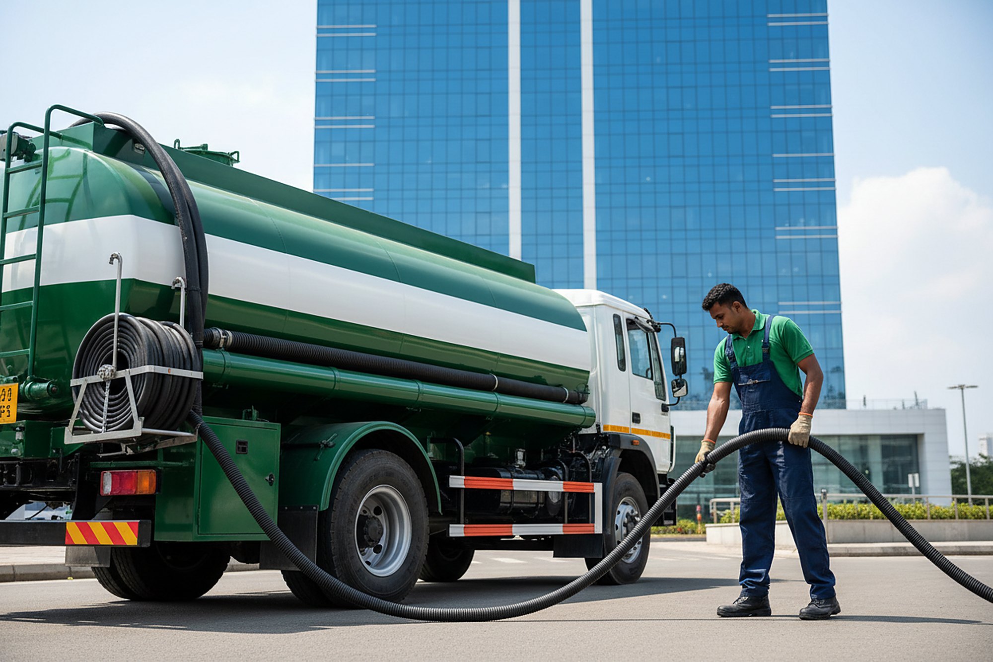 Septic tank cleaning crew at work in HITEC City, Hyderabad