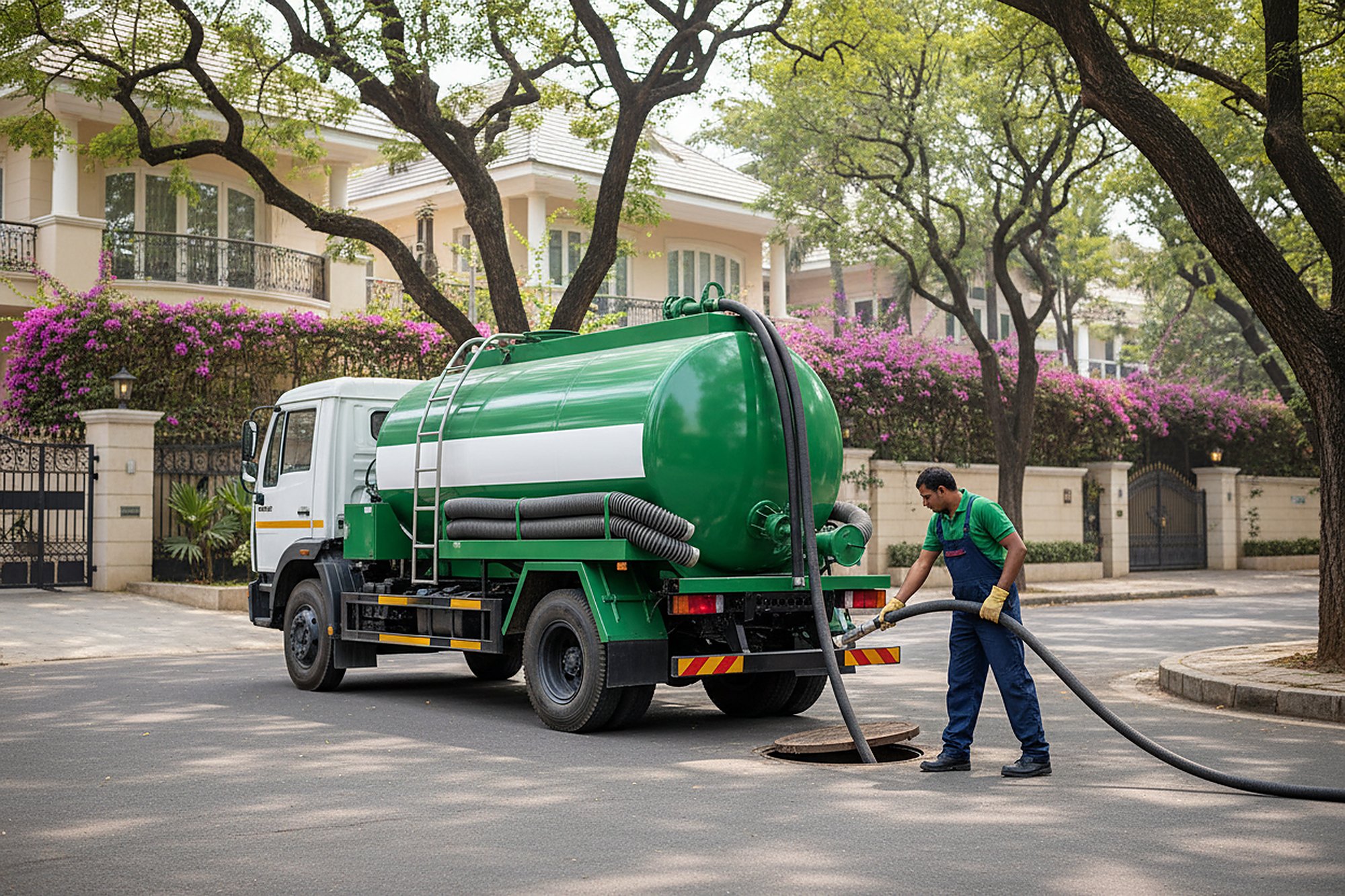 Septic tank cleaning crew at work in Jubilee Hills, Hyderabad