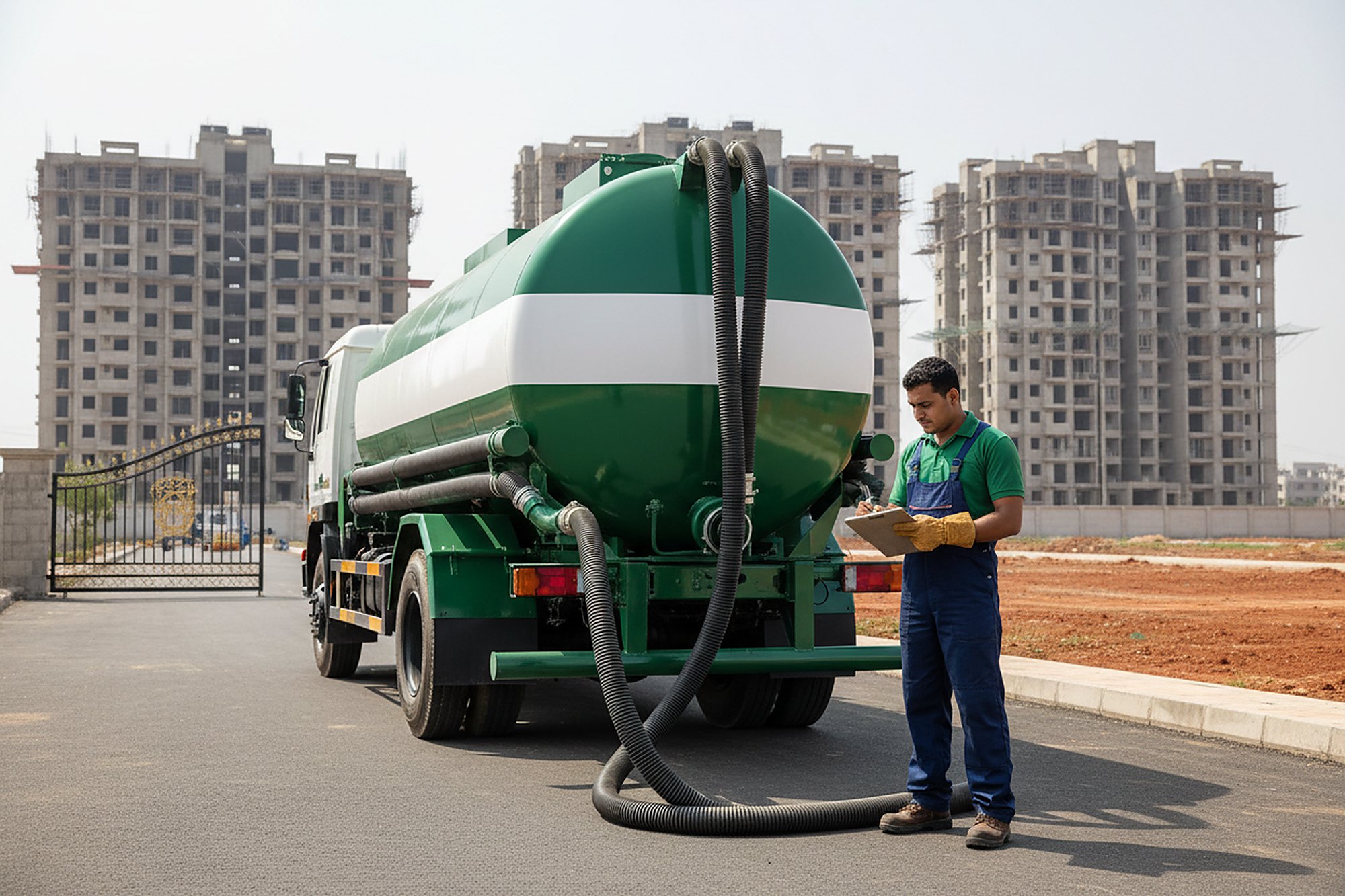 Septic tank cleaning crew at work in Kokapet, Hyderabad