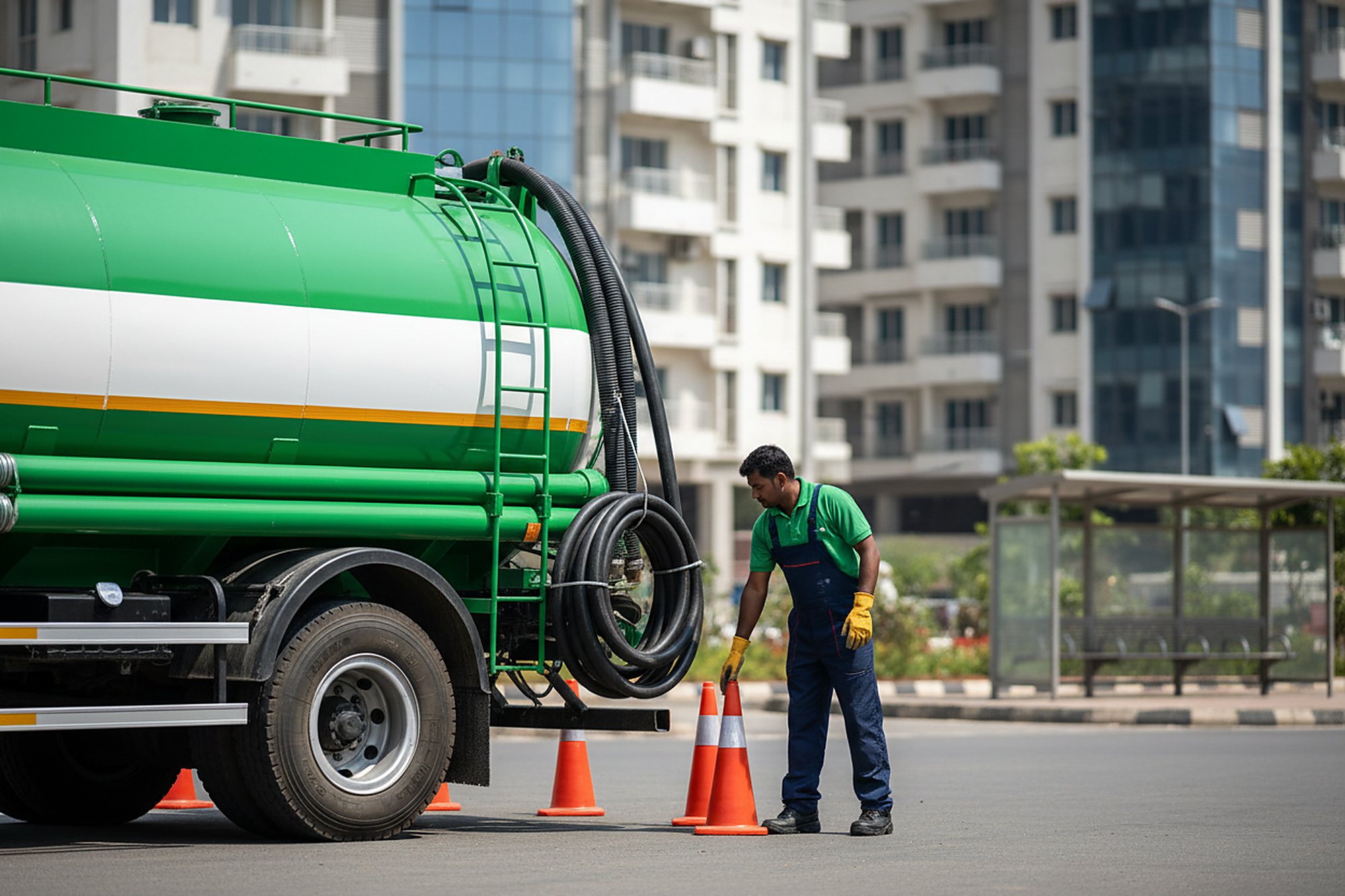 Septic tank cleaning crew at work in Kondapur, Hyderabad