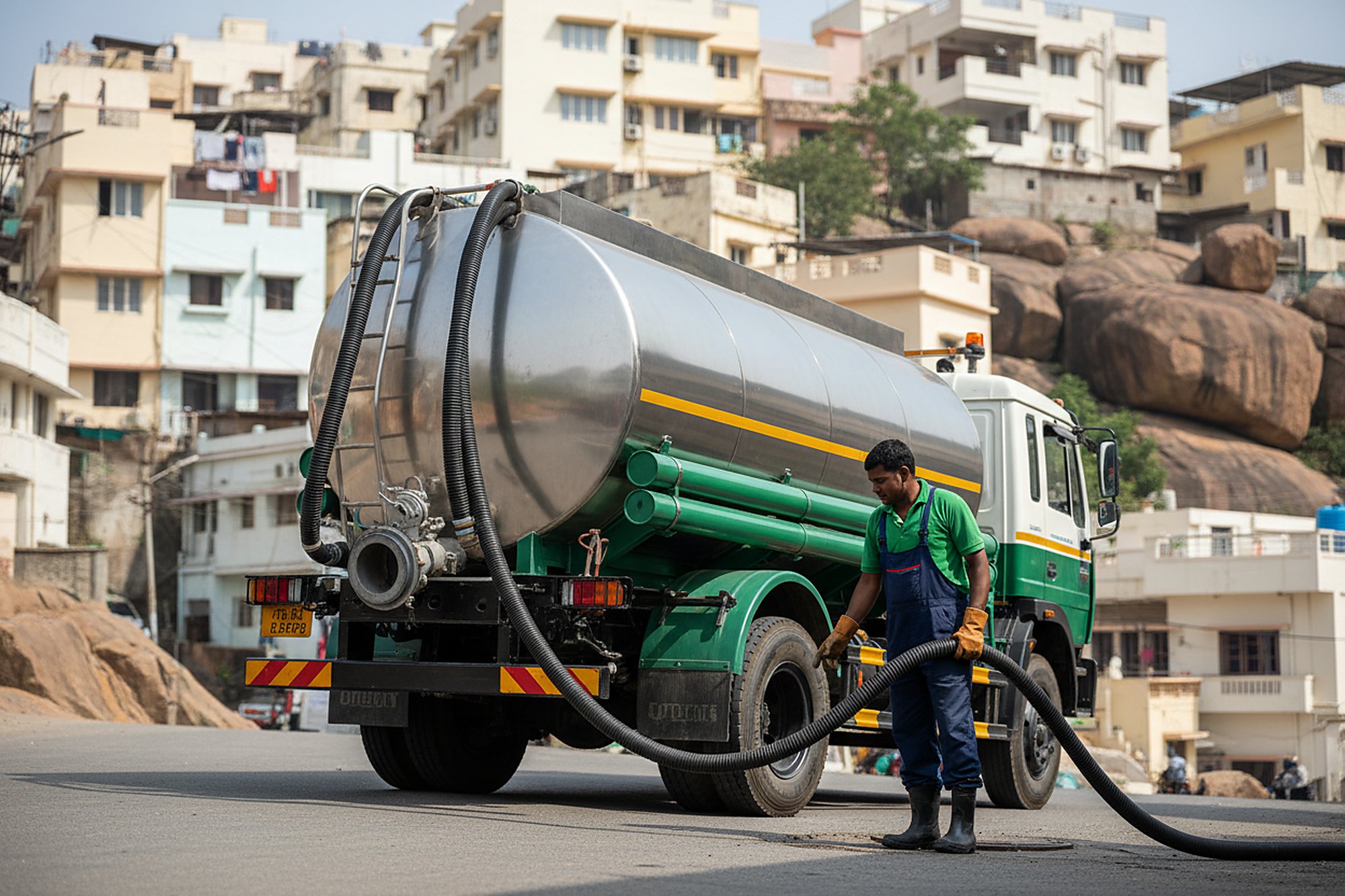 Septic tank cleaning crew at work in Manikonda, Hyderabad