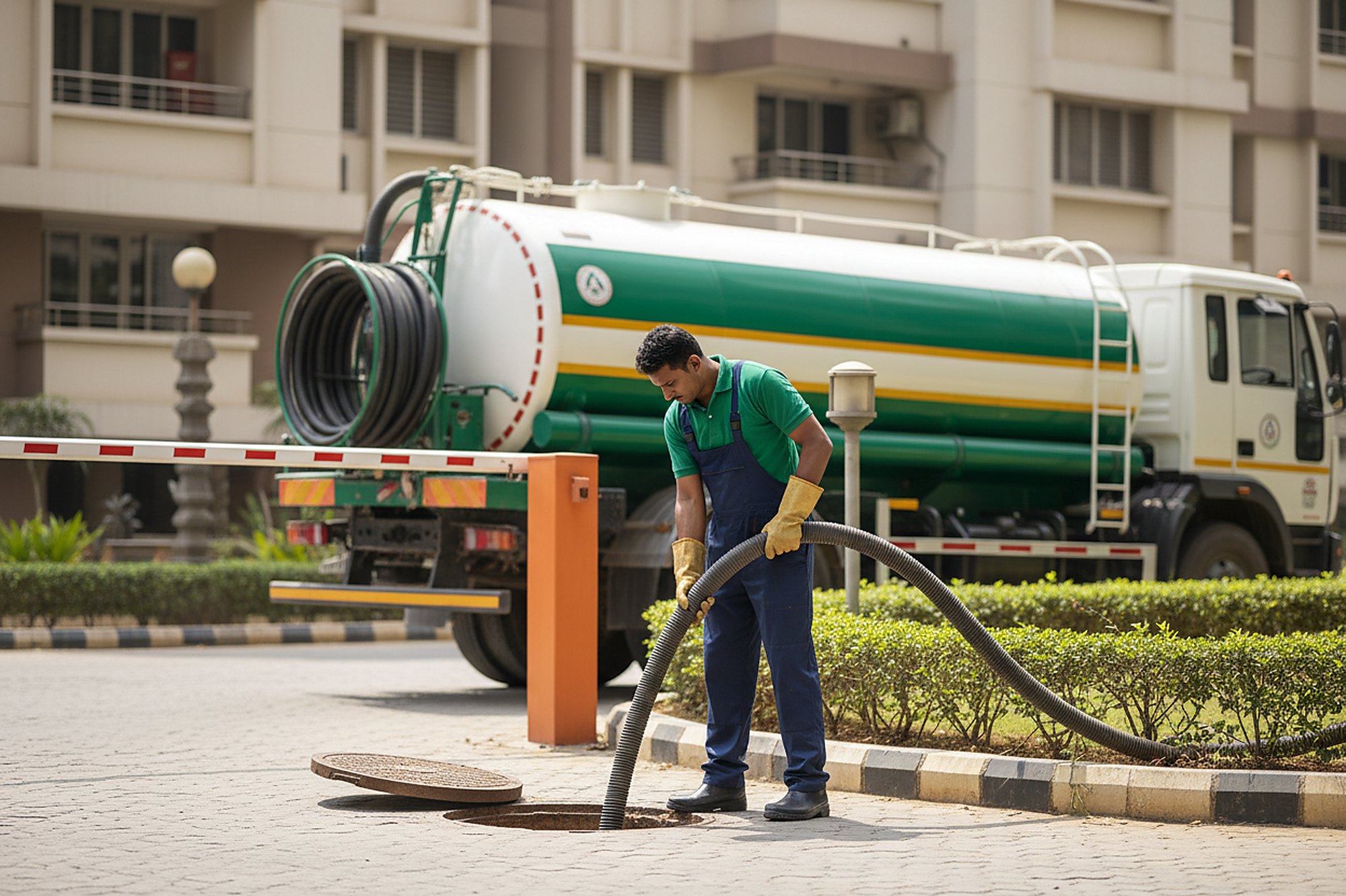 Septic tank cleaning crew at work in Nanakramguda, Hyderabad