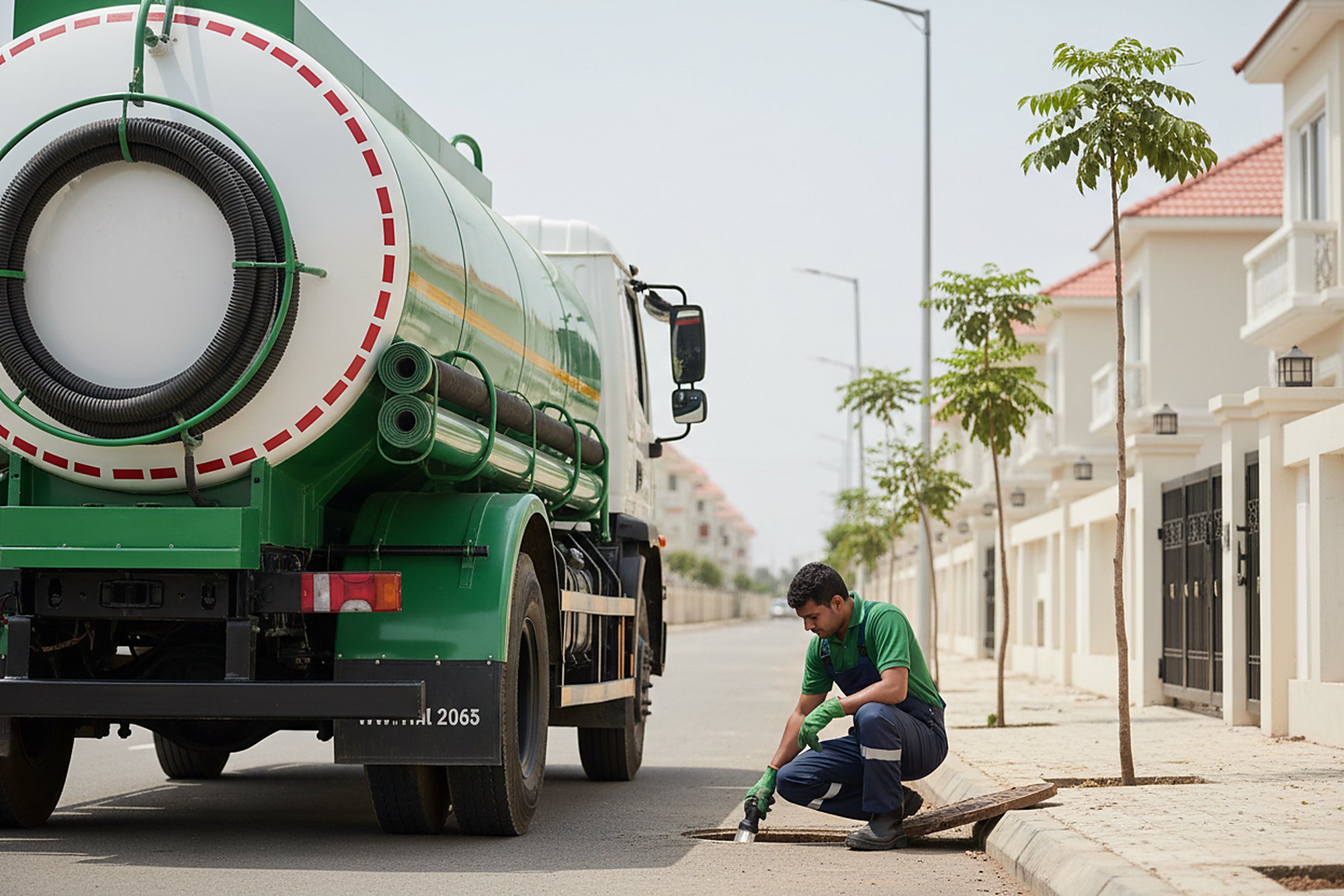 Septic tank cleaning crew at work in Narsingi, Hyderabad
