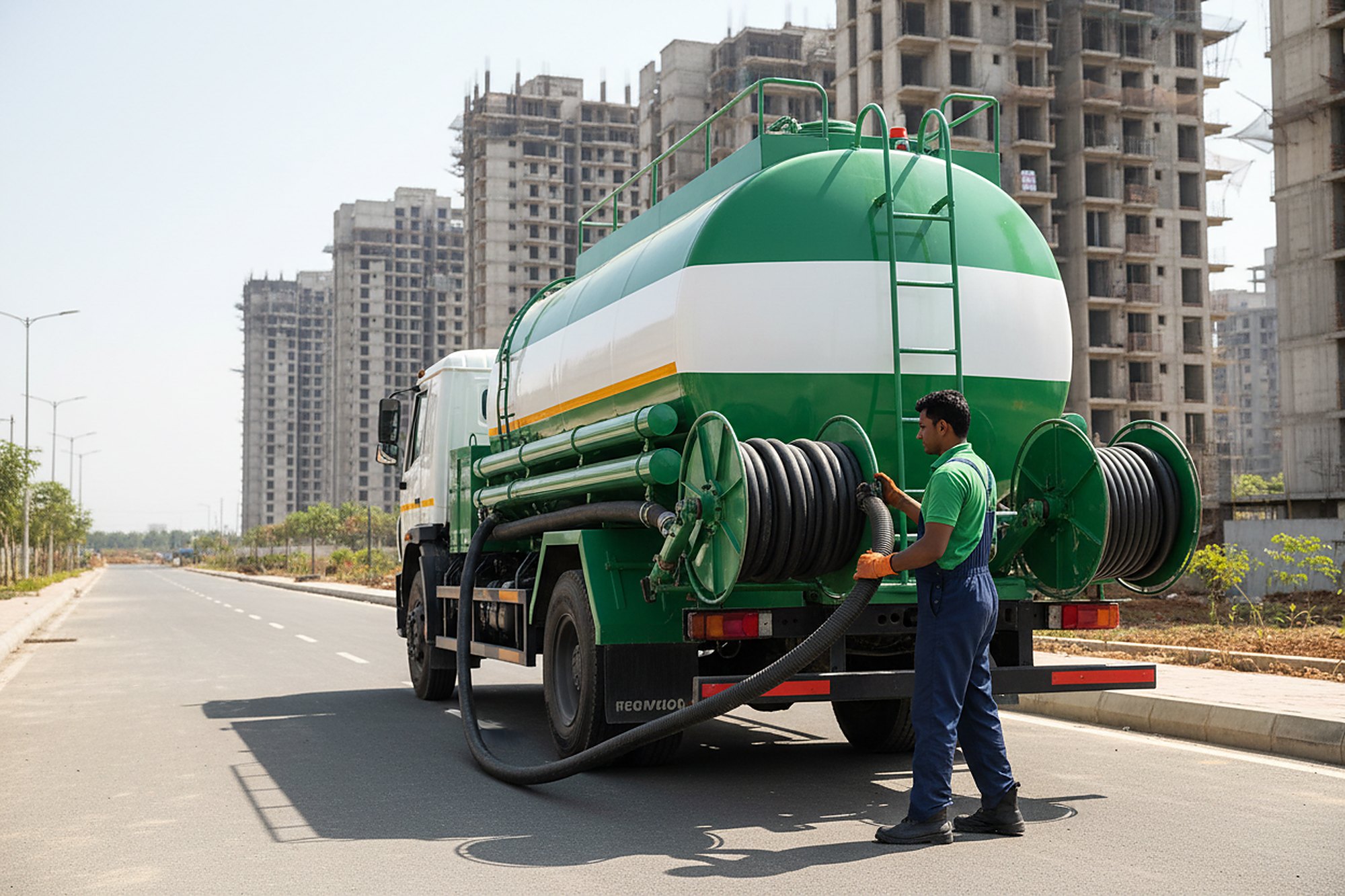 Septic tank cleaning crew at work in Tellapur, Hyderabad
