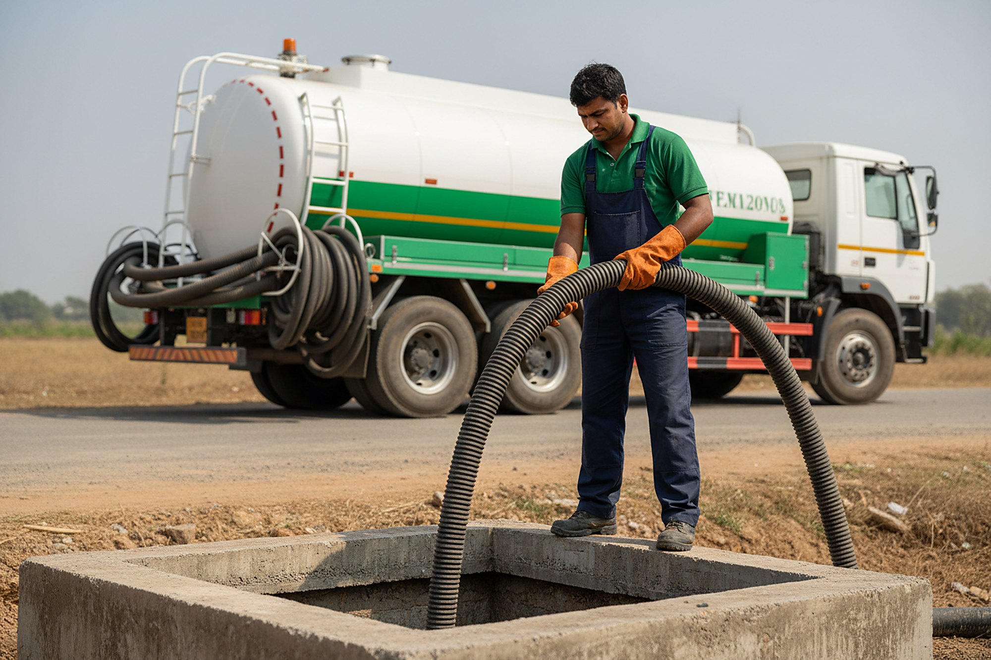 Tanker pumping out a septic tank