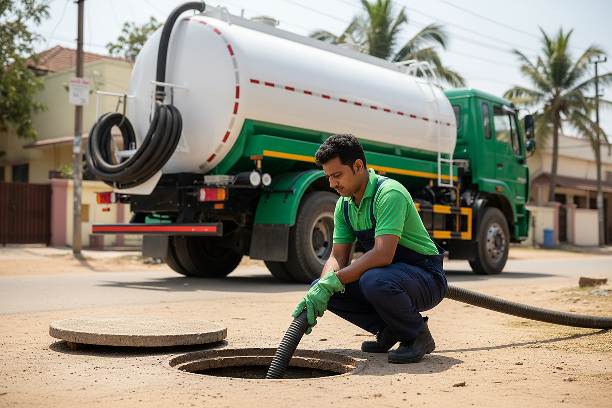 Septic tank cleaning crew at work